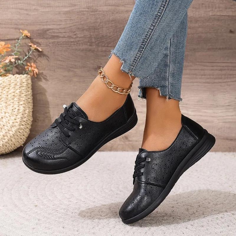 Fashion Ladies Shoes 2024 Hot Sale Lace-up Women's Flats Fashion Embroidery Casual Flat Shoes New Round Toe Flat Shoes Zapatos De Mujer
