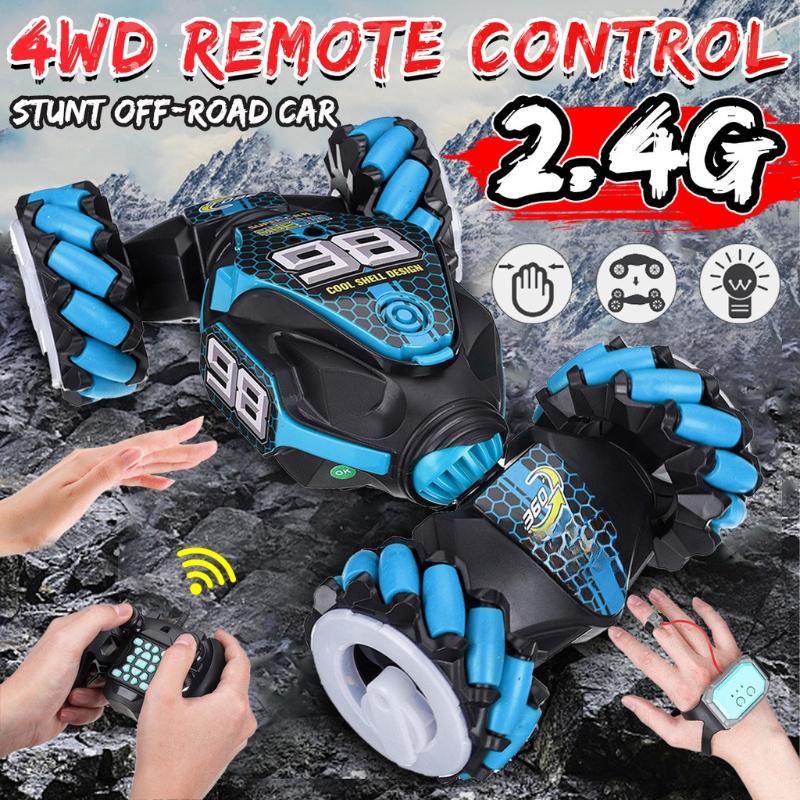 3in1 4WD RC RC Stunt Car Remote Control 360 Degree Flips With LED Light Gesture Induction Deformation Twisting Car Toys красный