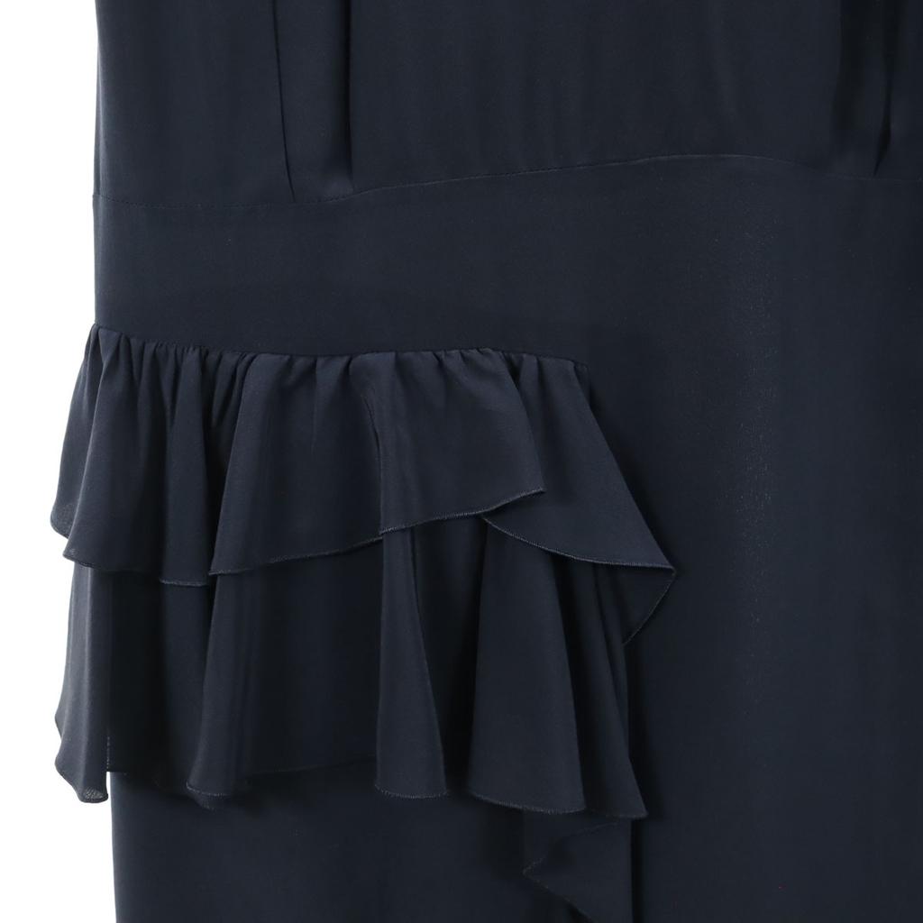 MIUMIU silk Short sleeve Frill one piece 42 Navy French sleeve Women Used