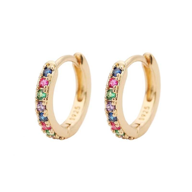 Women Multi Color CZ Drop Earrings Gold Plated Cute Girls Hoop Earrings Geometric Cubic Zirconia Earrings Jewelry Gift
