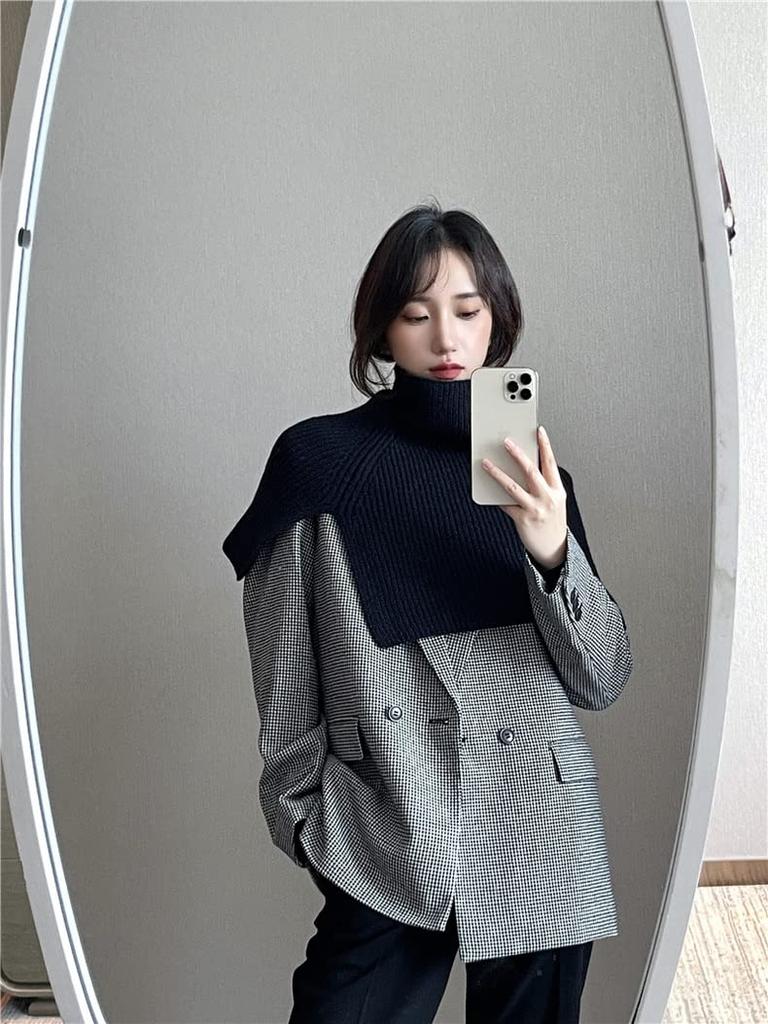 Gincci Ribbed Knit Scarf with High Neck and Detachable Trendy Detachable Cold Weather Stylish for Fall and Winter Women's Slit, Collar, Scarf, Snood,