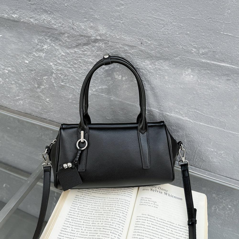 Fashion Retro Shoulder Women'S Bag Genuine Leather Natural Fall Cowhide Boston Bag Commuter Underarm Bag Handbag