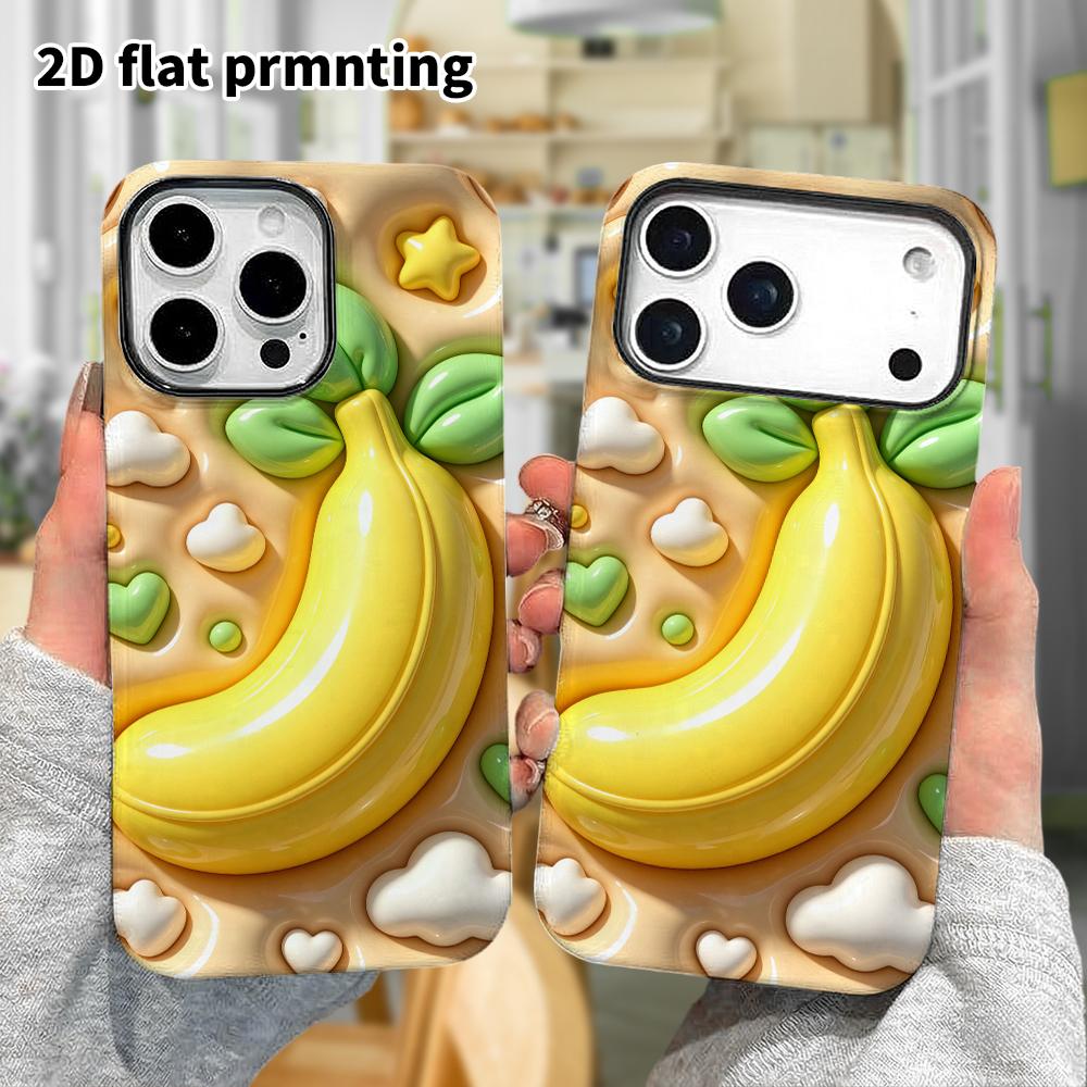 Phone case: 2D flat design suitable for iPhone 18 17 16 15 14 13 Pro protective case, 3D banana, perfect Christmas and Halloween holiday gift