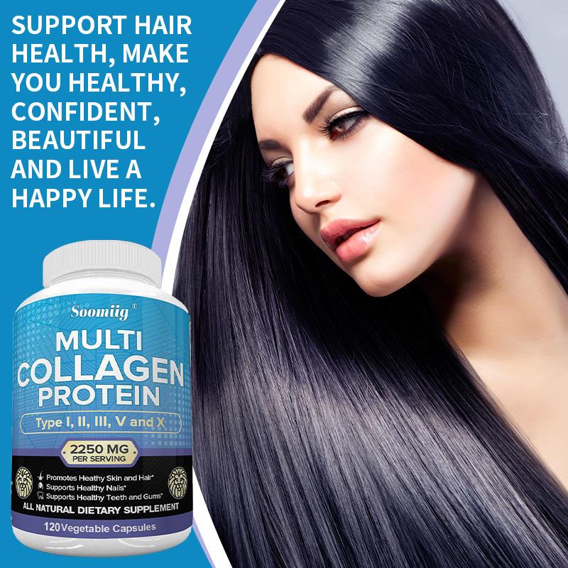 Multi-Collagen Peptides (Types I, II, III, V, X) — Anti-Aging Collagen 120 Capsules