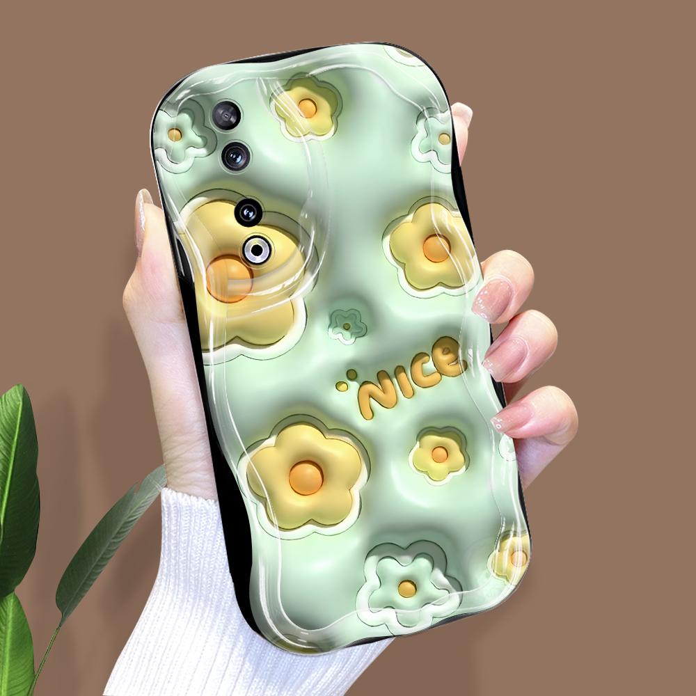 Cute Cartoon Pattern Cream Texture Casing Wavy Edge Soft Silicone Cover Phone Case for Huawei Honor Infinix Tecno iPhone