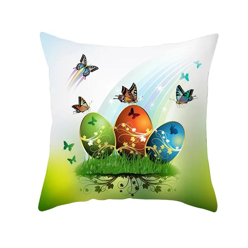 Home Decoration Radio Day Happy Easter Rabbit Printing Polyester Pillow Pillow Cushion Cushion Cushion Funda De Almohada