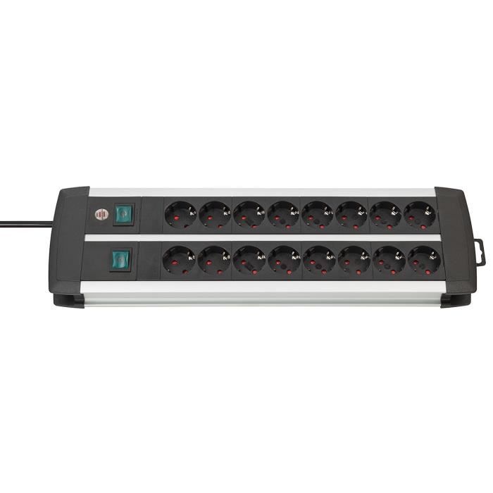 Brennenstuhl Premium Alu-Line 16-fach Duo schwarz mit 2 Schalter 3 m - Power Strip