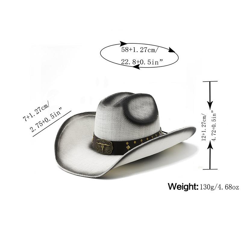 Europe, America and the West Denim Straw Hat Cow Head Belt Accessories Summer Men's and Women's Outdoor Sunshade Sun Hat