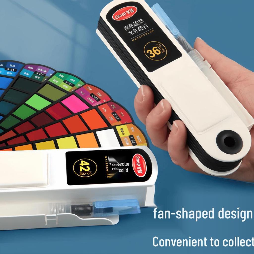 Master Fan-Shaped Watercolor Set: 18 Solid Colors, 36 Special Art Shades for Beginners & Students