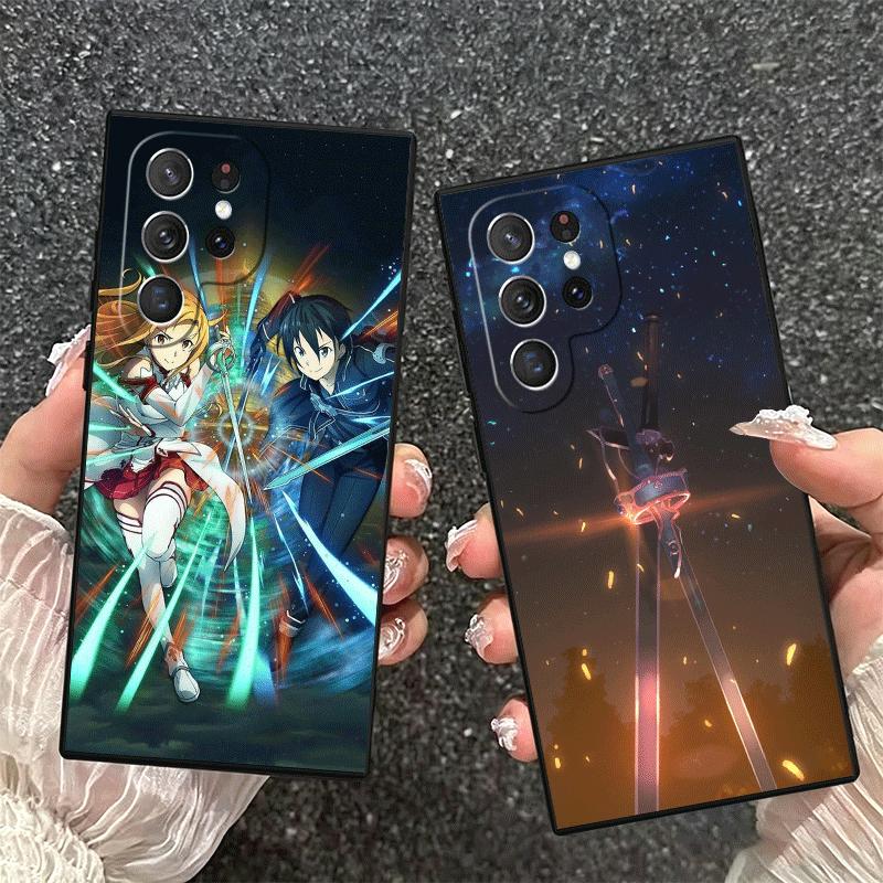 S-Sword O-Online SAO Anime Soft Phone Case for Samsung Galaxy S26 S25 Edge S24 Ultra S23 Plus S22 S21 FE S20 Black Cover Back Sh