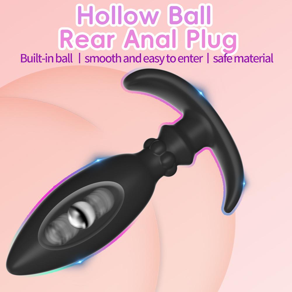 Silicone Anal Plug Metal Rolling Bead Butt Plug Anus Masturbator G-Spot Stimulation Prostate Massager Sex Toys for Men Women Gay