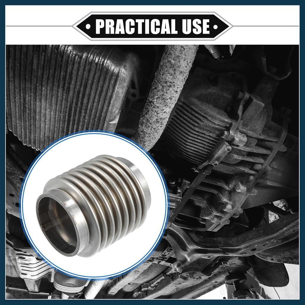 Car Exhaust Flexible Pipe, 50.8x82mm 2"x3.23" Exhaust Flex Connector Pipes Bellows Universal for Car Durable Stainless Steel Silver Tone Automotive