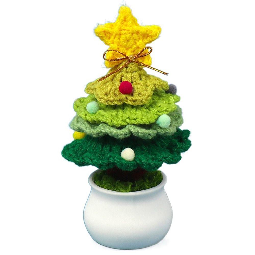 Cute Crochet Christmas Tree Decor Mini Artificial Knitted Tabletop Ornament  Holidays