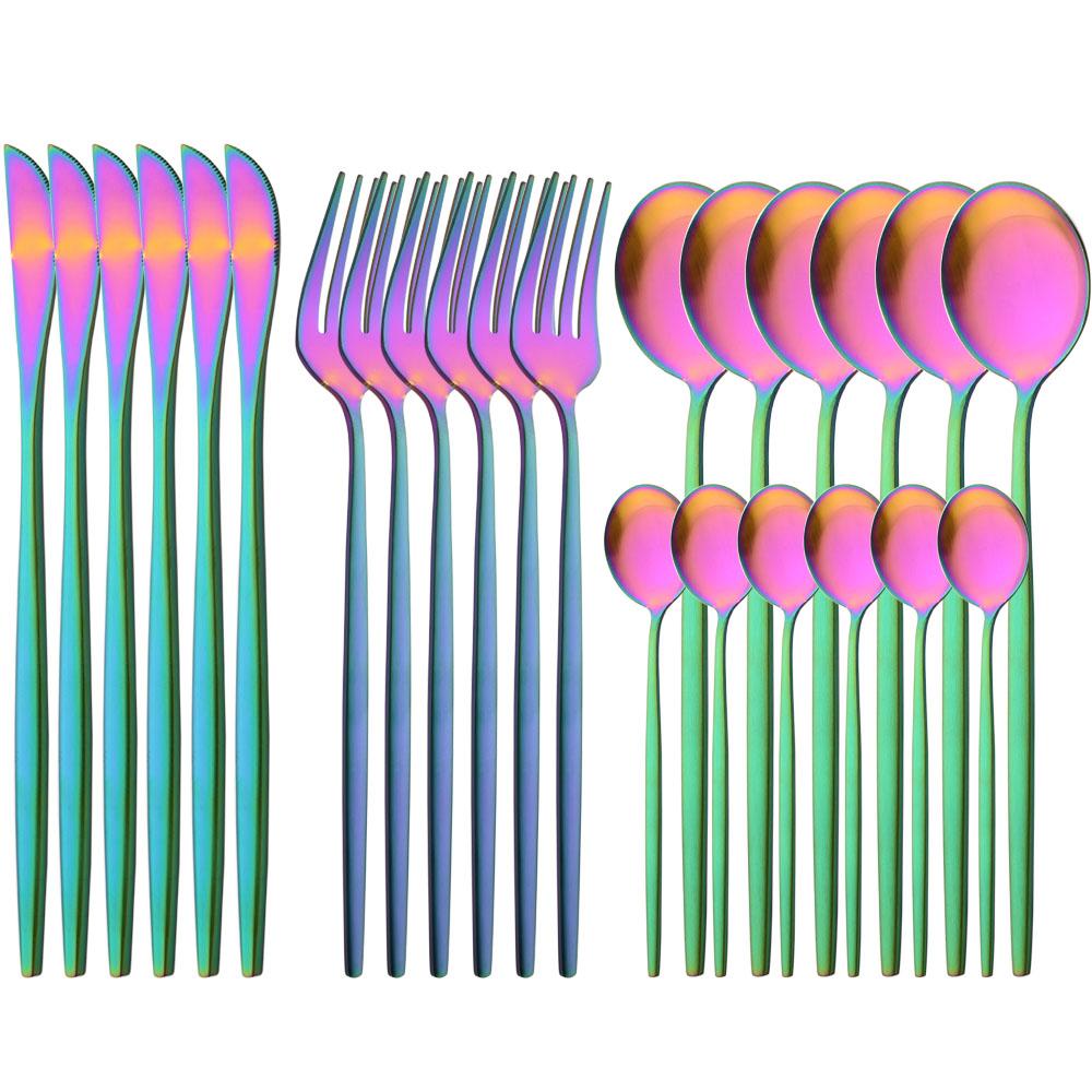 White Gold 24Pcs Cutlery Set Matte Dinnerware Western Flatware Knife Fork Spoons Stainless Steel Silverware Kitchen Tableware Set