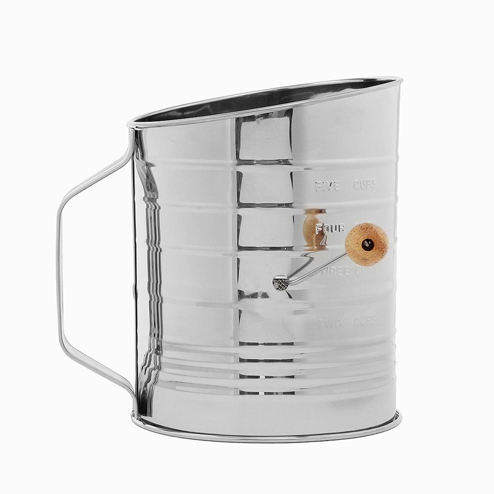 Home Baking Hand Crank Flour Sifter (5 Cup) Stainless Steel Sieve