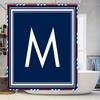 Modern Bathroom Shower Curtain With Letter Decorative Print For Home Decoration Navy Blue Color M Logo Design