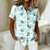 Women's Shirt Hawaiian Print Button Short Sleeved Pocket Casual Top