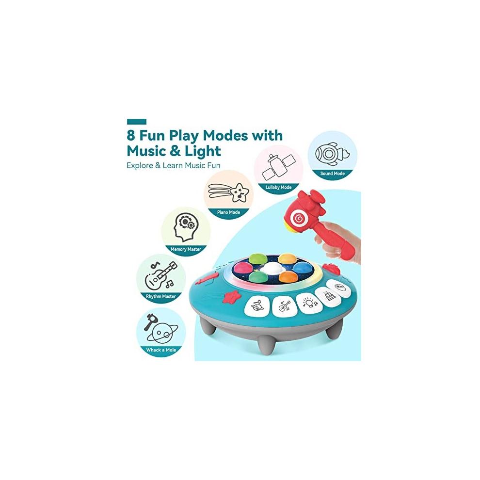 Baby Toys for 1 Year Old Toddlers, Piano Play, Rhythm Master, Whack a Mole, Musical Toys for Toddler 1-3, Baby Light Up UFO Toy Early Learning