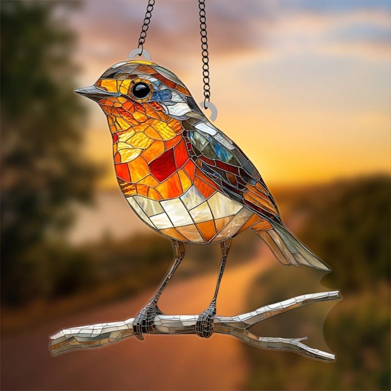 Colorfully Art Acrylic Bird Pendant Window Charm Decorative Chain Hanging Decors For Home Garden Gift For Lover