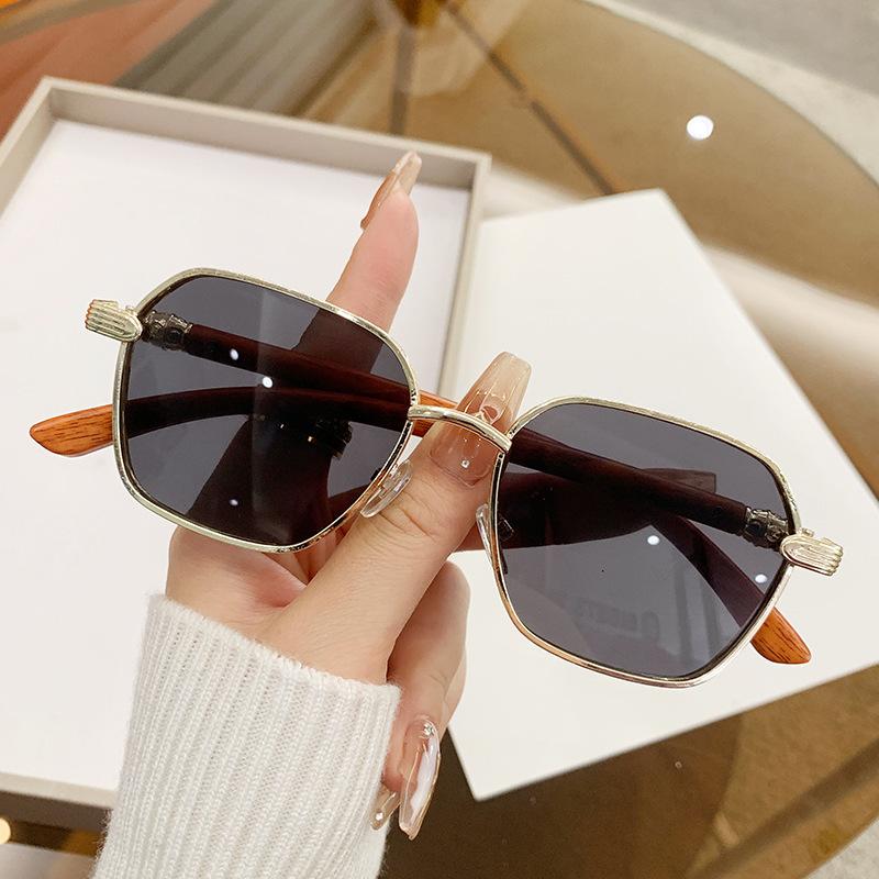 High-End Sunglasses, Women'S Imitation Wood Grain Legs, Sunglasses, Fashion Crowe Metal Han Ins