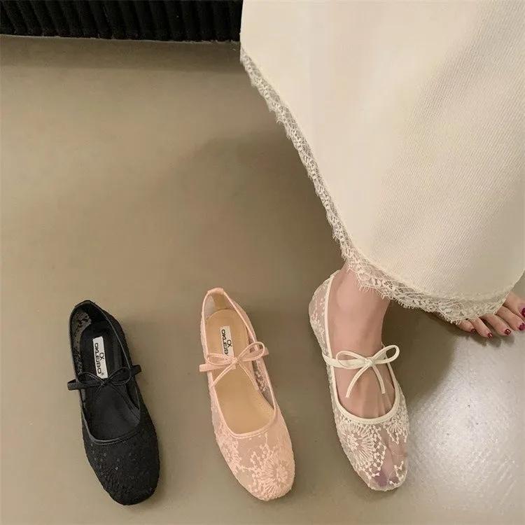 Ladies' Fashionable Flat, Round Toe Shallow Opening Mesh Fabric Breathable Soft-soled and Anti-slip Single Shoes 2025
