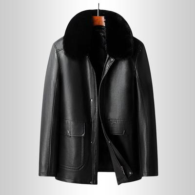 Herren Lederjacke Mittelalterliche und Ältere Samt Verdickte Lederjacke Papas Leder Aus dem Futter Genommene Mittellange und Lange Lederjacke