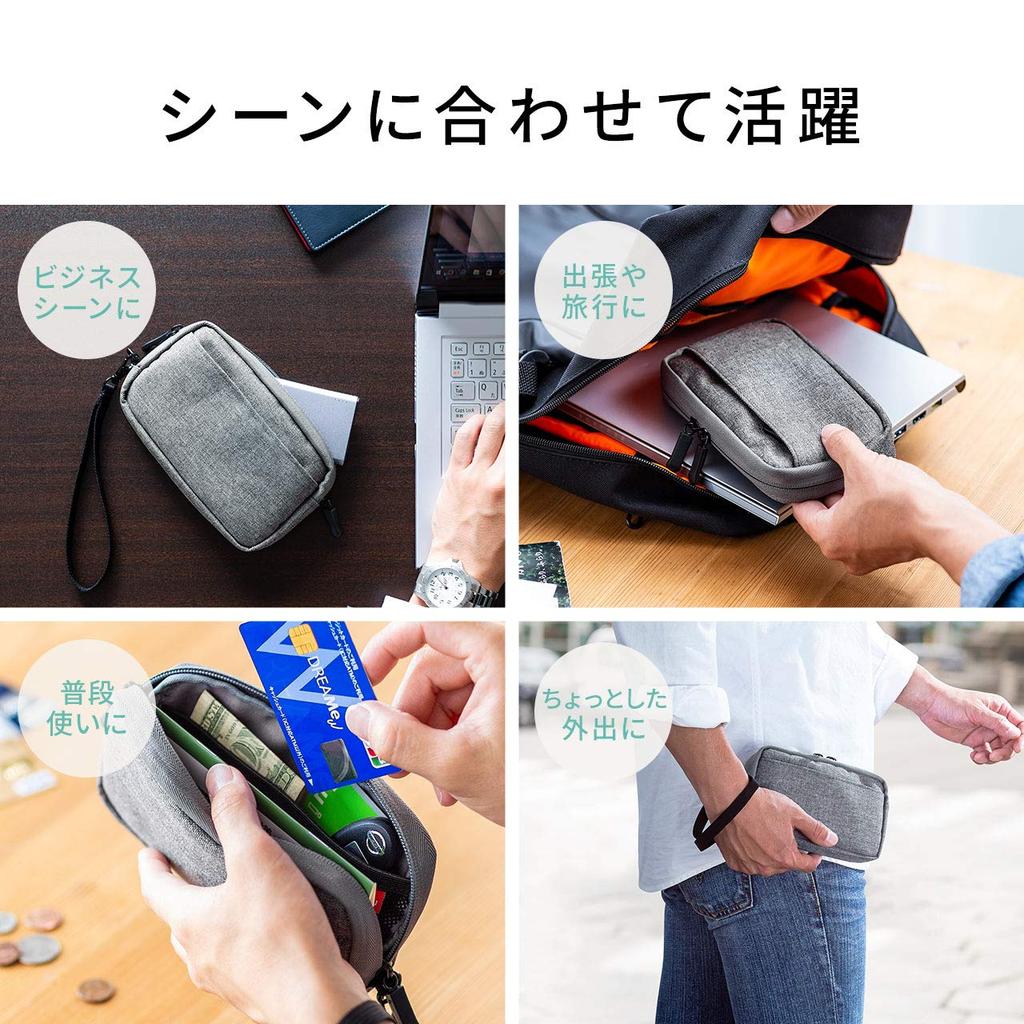Sanwa Direct Gadget Business Handy Item Storage Pouch, Slim, Travel, Trip, Pouch, Small, Navy, 200-BAGIN012NV