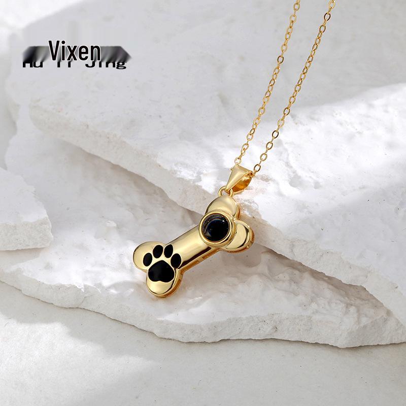 Silver "I Love You" Projection Dog Paw Necklace - Cute Pet Print Sterling Pendant, Christmas Gift