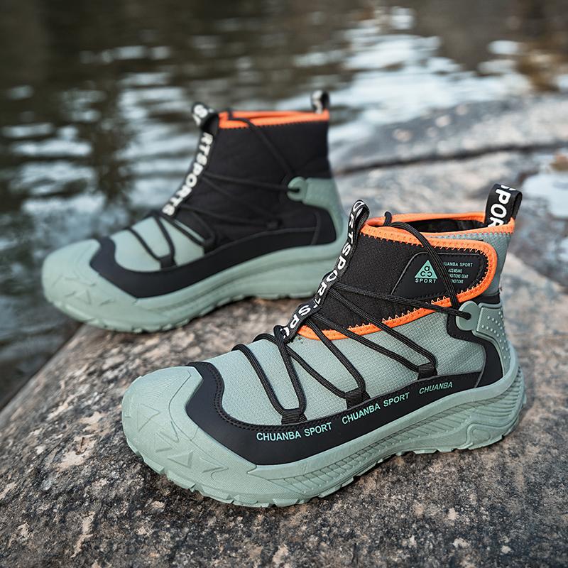 2025 Outdoor Green Walking Shoes Men Fashion High Top Casual Boots Men Platform Breathable Hiking Shoes For Men Trekking Boots