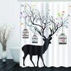 Cortina de ducha de ciervo Silueta de animal colorida Elementos navideños Tablones de madera Tema Tela Tejido Juego de decoración de baño con ganchos