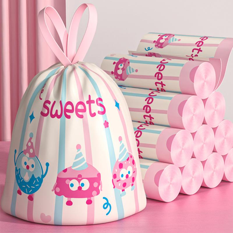 Thickened Drawstring Trash Bags 45x45cm Kitchen Garbage Bags Heavy Duty Plastic Refuse Bags With Printed Pattern