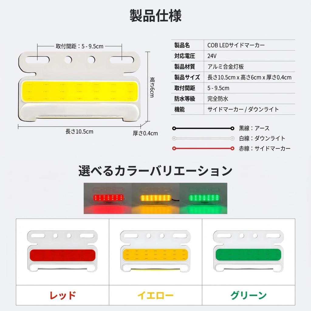 ENN LLC Side Marker 24V for Set of 4 Lights, COB, Waterproof, Trucks, (Yellow)