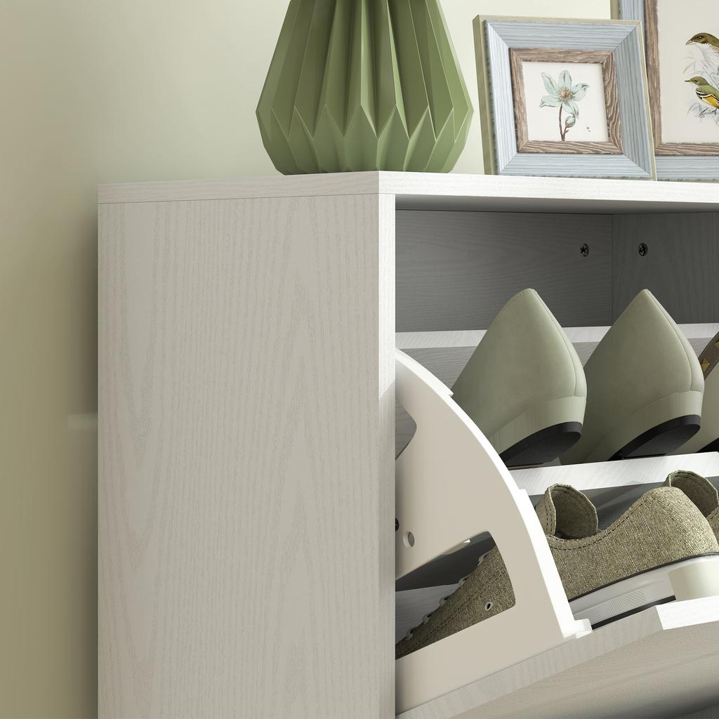 Shoe Cabinet With 2 Flip Drawers Adjustable Shelves For Hallways And Small Spaces 47x26x85 Cm White Veined