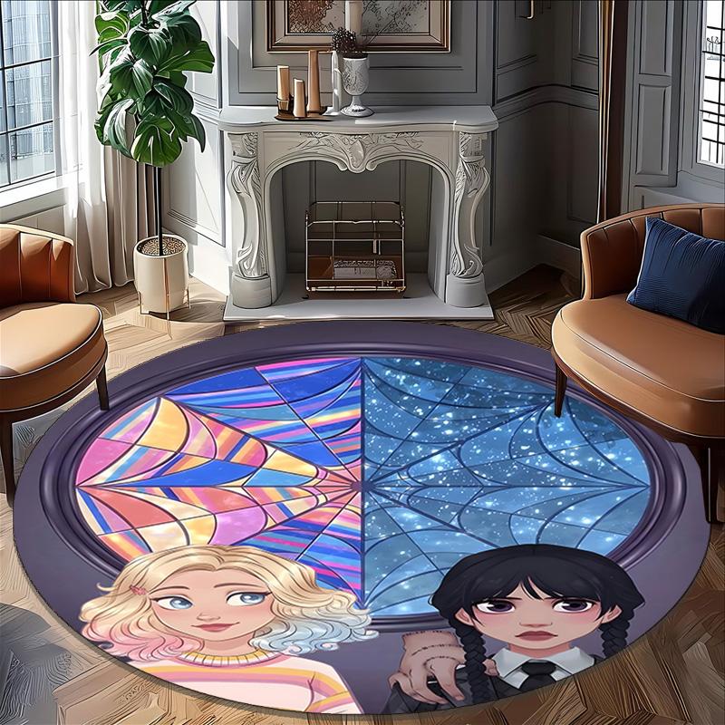 1pc Addams Family Wednesday6 Print Round Carpet Chair Round Carpet Suitable for Bedroom Living Room Home Decorative Carpet