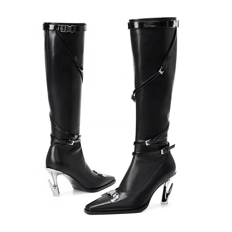 Woman's Knee-high Boots 2025 Sexy Pointed Toe Shoes for Women Slim Was Thin Black Long Boot Winter Fashion Party High Heel Shoes