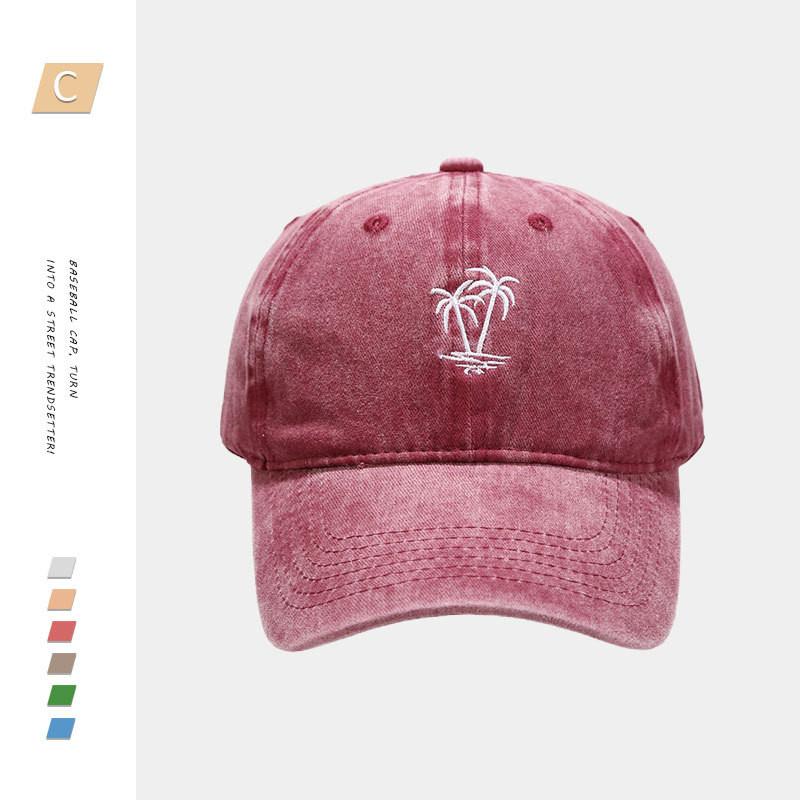 Vintage Style Adjustable Cotton Baseball Cap With Retro Palm Tree Embroidery For Trendy Couples StyleD