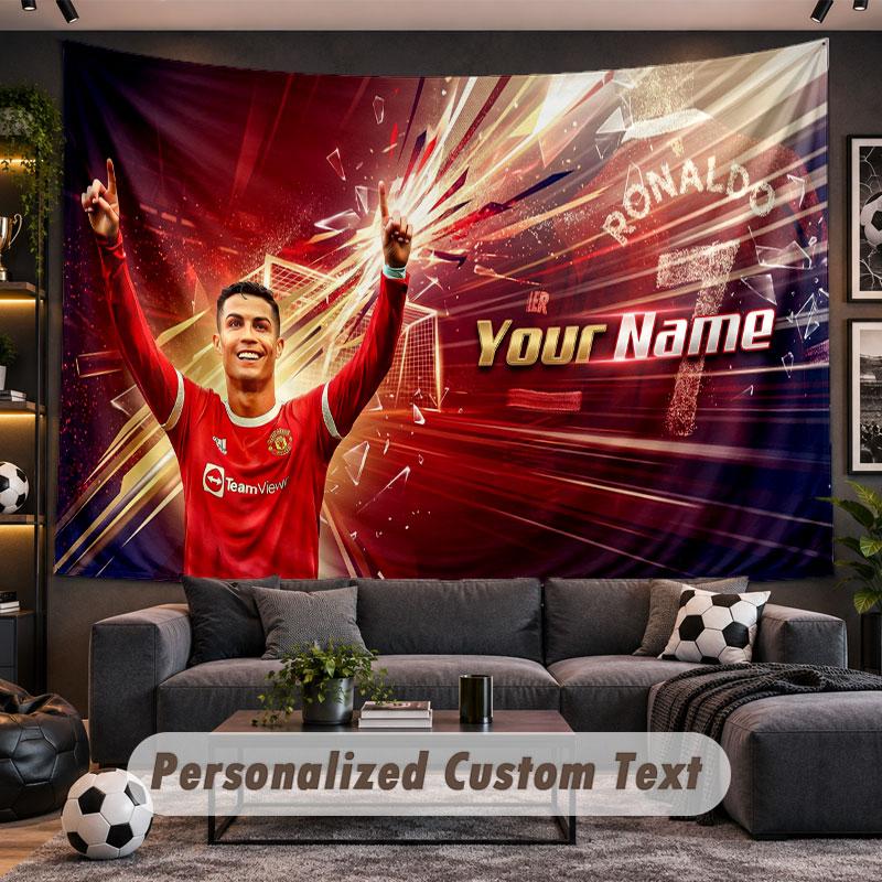 Wandtapijt met aangepaste naam Cristiano Ronaldo patroon Gepersonaliseerde bedrukte stof Wanddecoratie