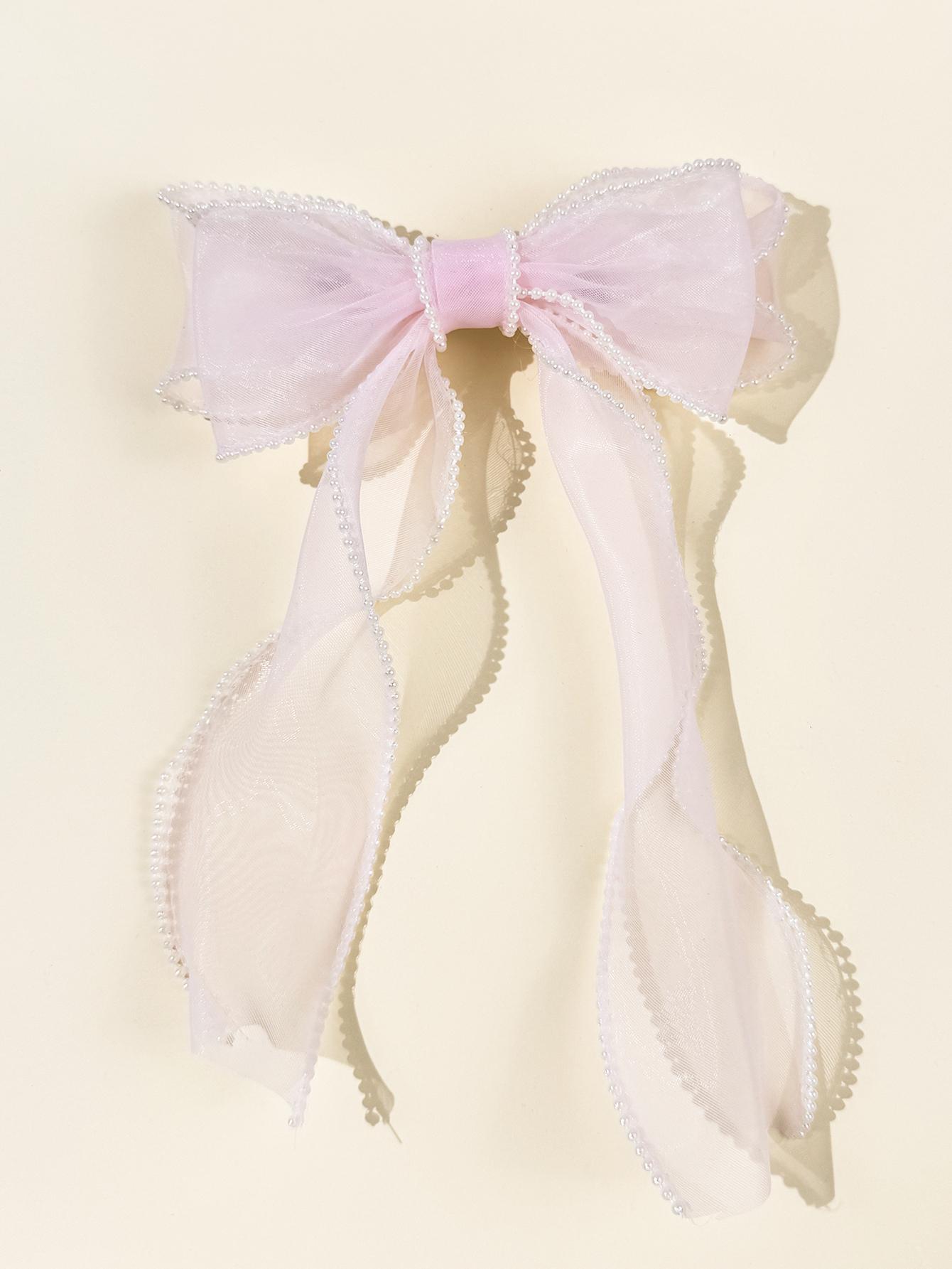 

Pearl mesh bow hair clip, women s sweet and high-end feeling, back of the head clip, top clip, spring clip, hair accessory