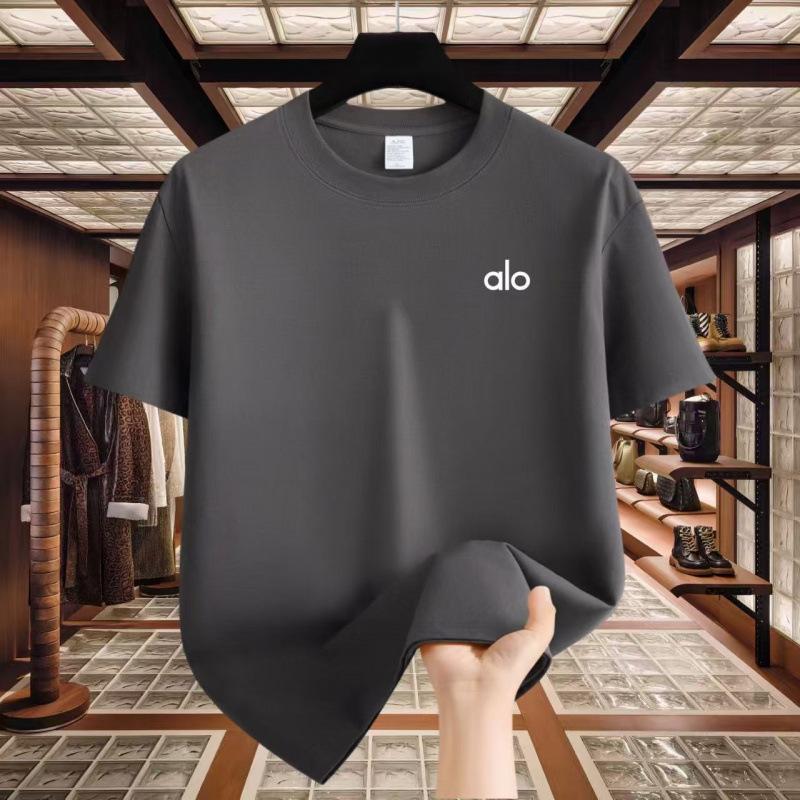 Trendy Brand Alo Letter Printing Summer Pure Cotton Loose Men's and Women's Short-sleeved T-shirt Casual Fashion Couple's Clothing