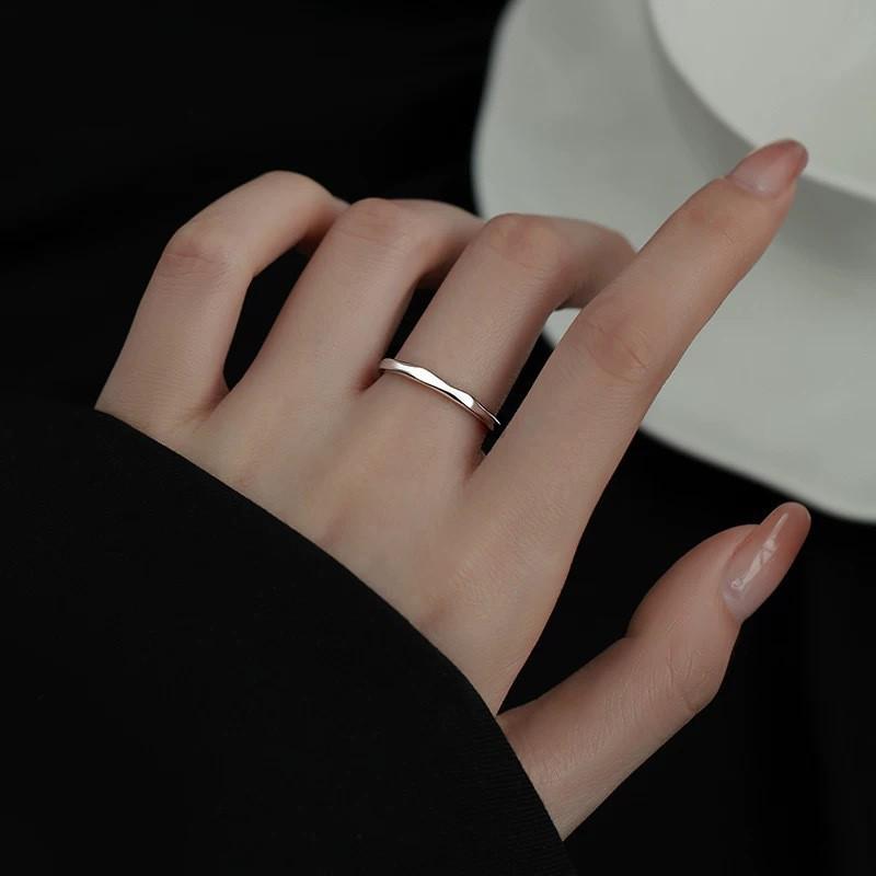 S999 Sterling Silver Geometric Adjustable Ring - Luxurious Open Band for Women Open & Adjustable