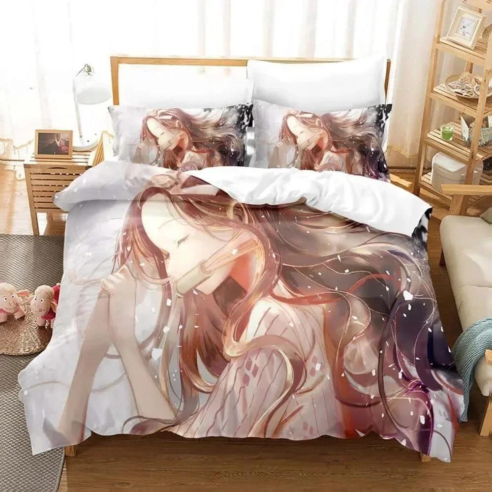 Comforter 3D Printed Anime Bed Sheet Demon Slayer Bedding Set Single Twin Full Queen King Size Bed Set Adult Kid Bedroom S