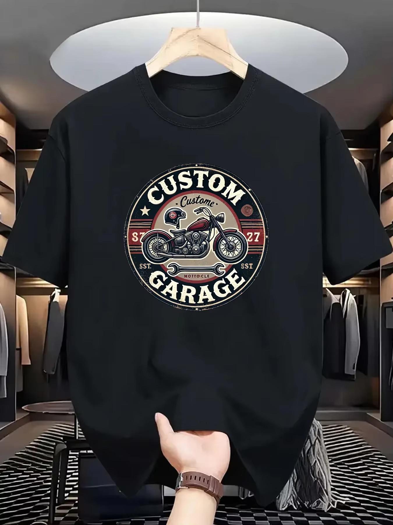 

Men s Summer 100 Pure Cotton Fashionable Casual Loose Creative Retro Motorcycle Printed Round Neck Short Sleeved T-shirt Top 4XL