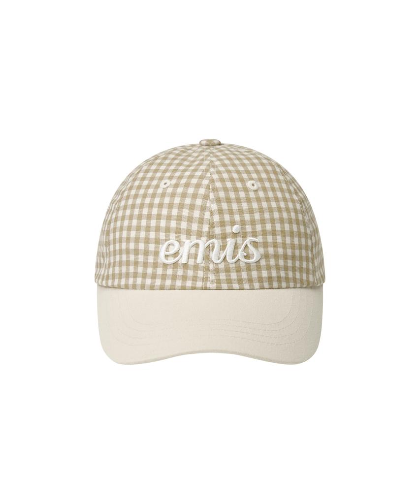 Imiseu Gingham Check Ball Cap-Beige