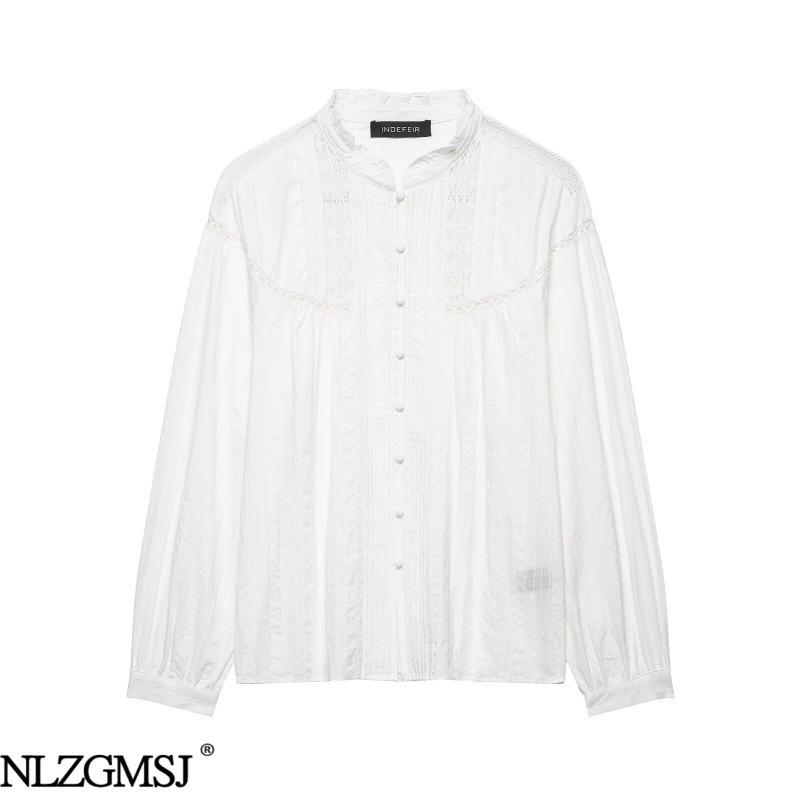Spring 2026 Lace Trim Ruffle Shirt - European & American Style