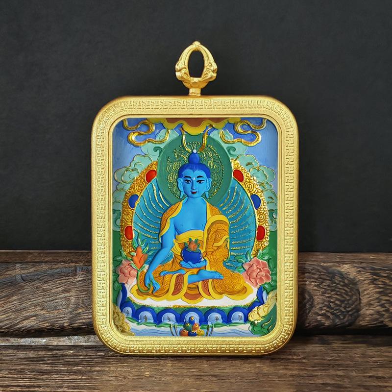 Tibetisches Grünes Tara & Gelbes Jambhala Amulett: Titanstahl Medizin Buddha Anhänger