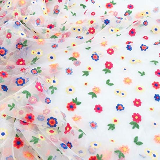 Joyful Colorful Small Flower Embroidered Lace 130cm Wide X 95cm Long Fabric,