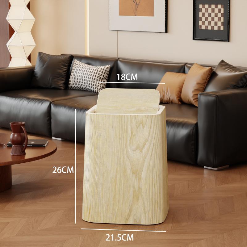 Wood Grain Trash Bin Vintage Creative Bedroom Kitchen New Chinese Style Hotel Large Bathroom Wastebasket