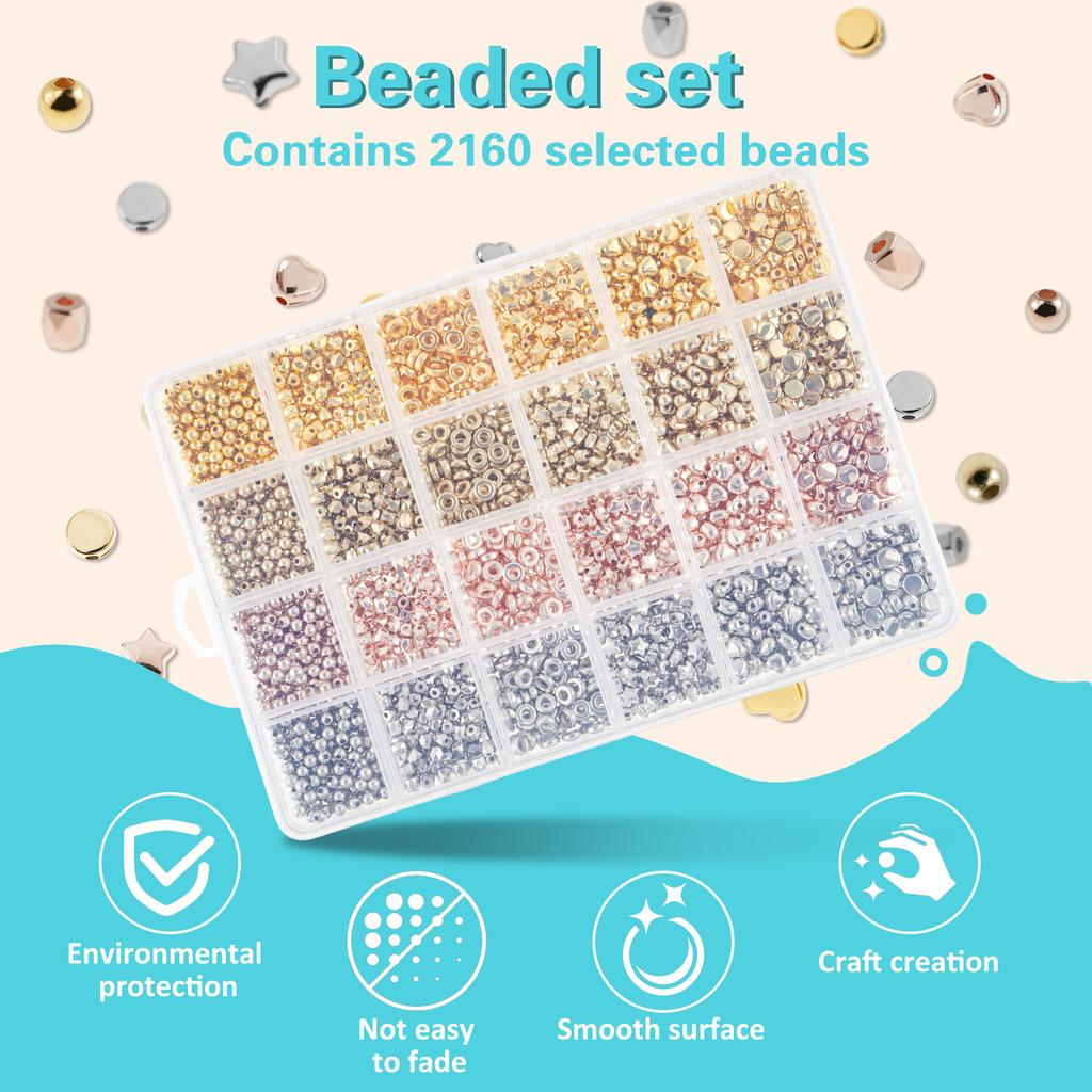 2160Pcs Spacer Beads Set Assorted Spacer Bracelet Beads Glossy Jewelry Making Beads 4 Colors Jewelry Beads Bracelet Beads Kit