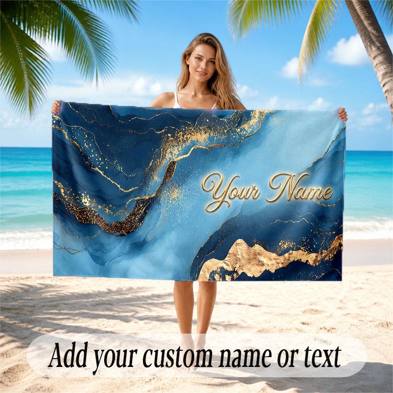 Abstract Geometric Theme Soft Beach Towel Personalized Custom Name Text Towel Portable for Beach Pool Travel