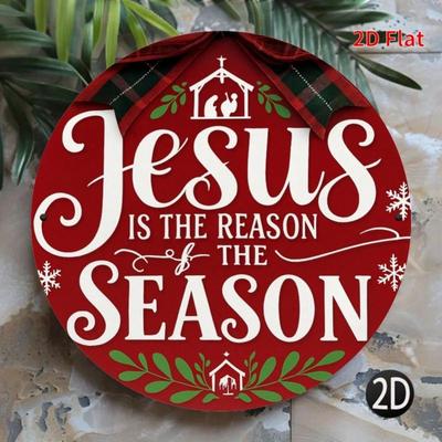 Jesus Metal Tin Sign Christmas Christian Wall Art Religious Wreath Red Gold Decor Lamb Silhouette Rustic Farmhouse Easy Hang Home Living Room Bedroom